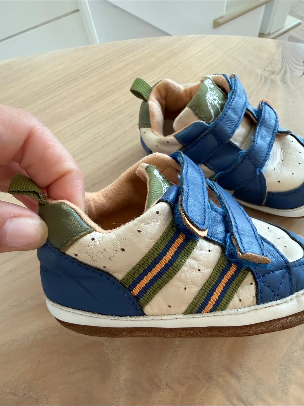 Robeez Blue and Beige Velcro Baby First Walkers- 18-24month
